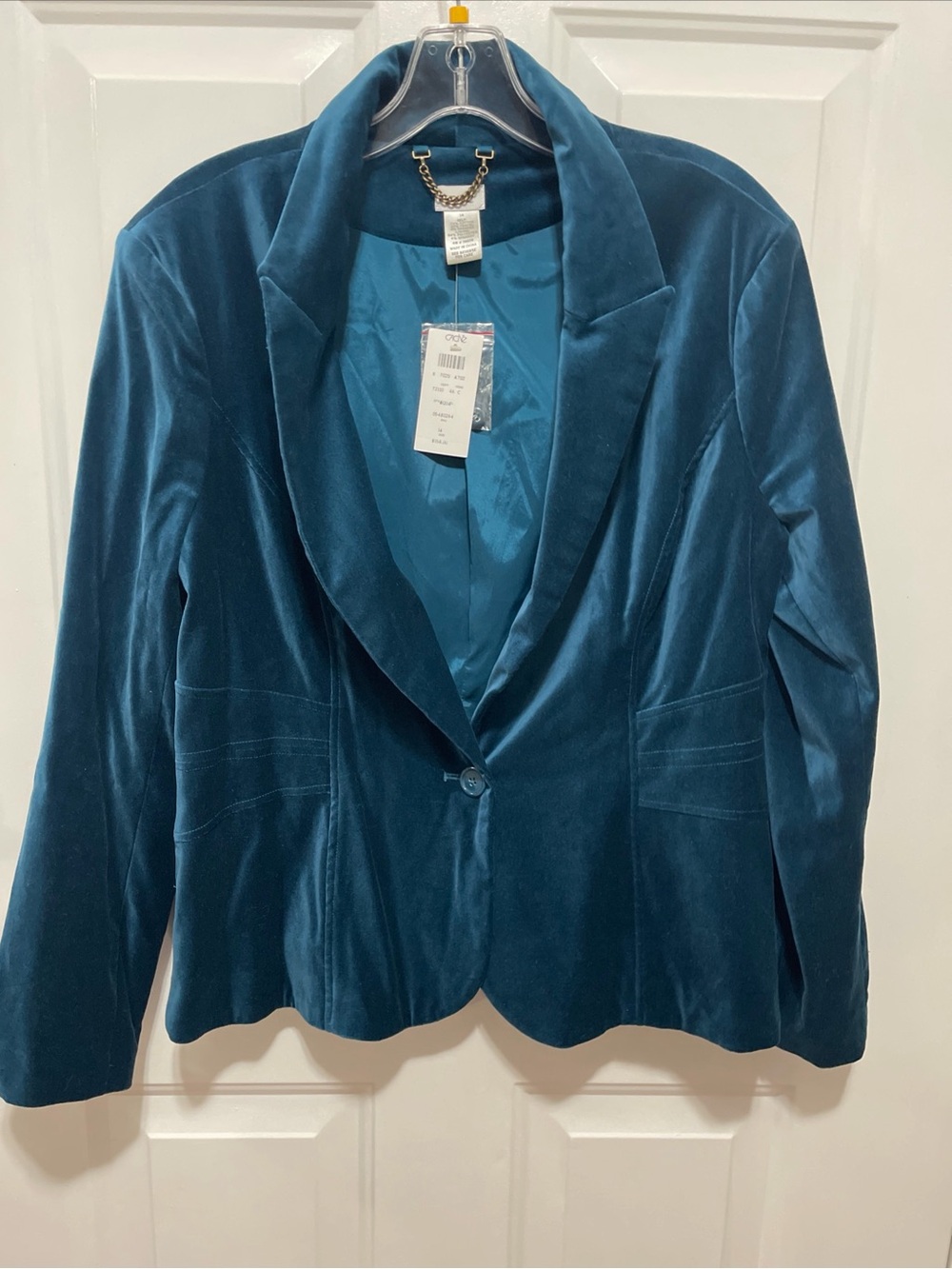VTG Cache Teal Velvet Shawl Collar Blazer Sz 14 single button